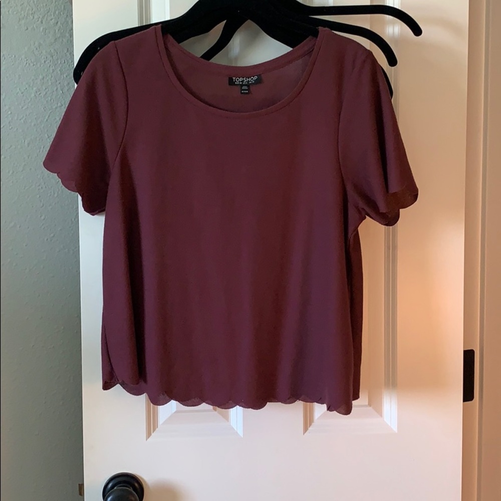Maroon scalloped hem top shop top